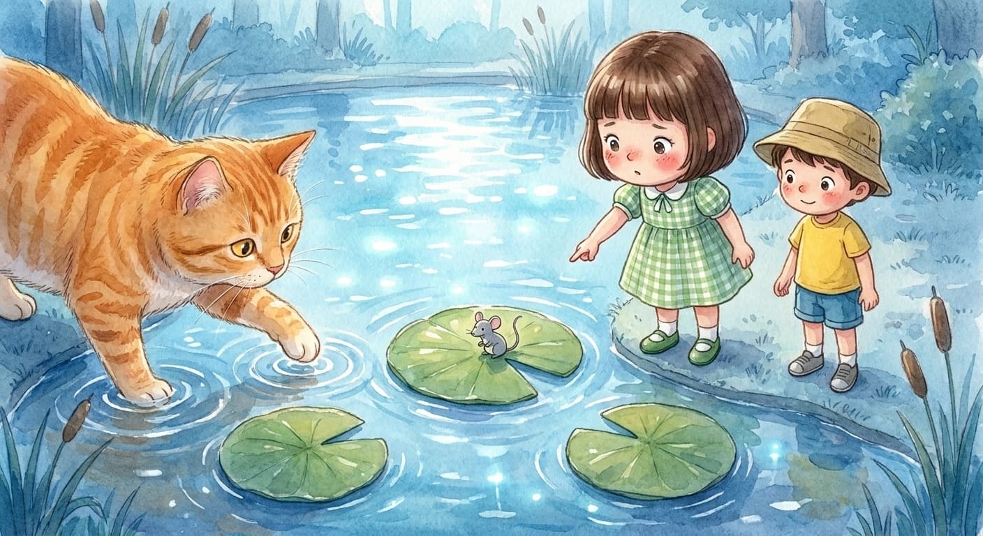 Eleven and her friends following a giant orange cat on an adventure