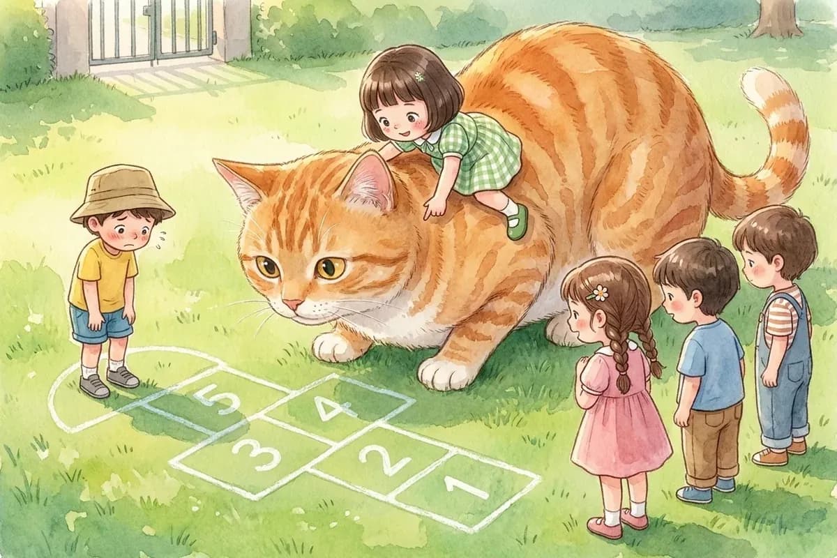 Eleven and her friends setting off on an adventure with a giant orange cat