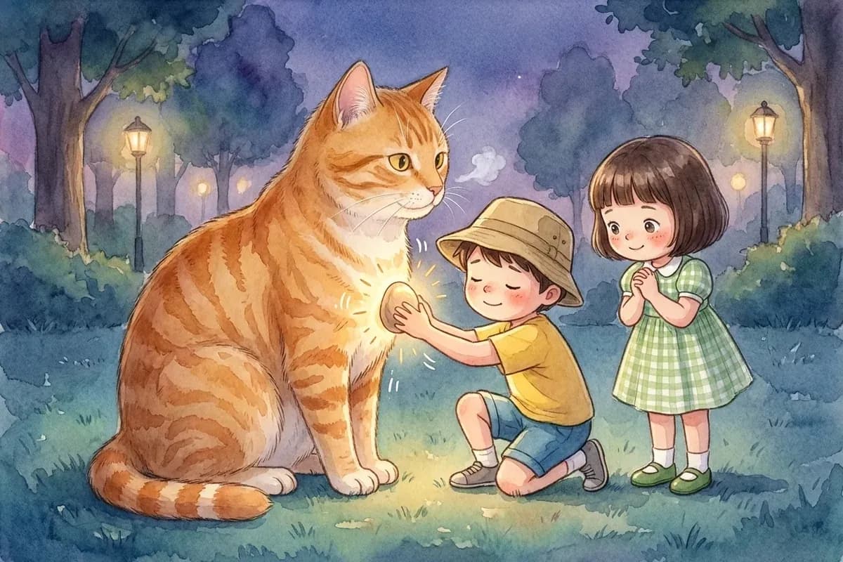 Eleven and her friends setting off on an adventure with a giant orange cat