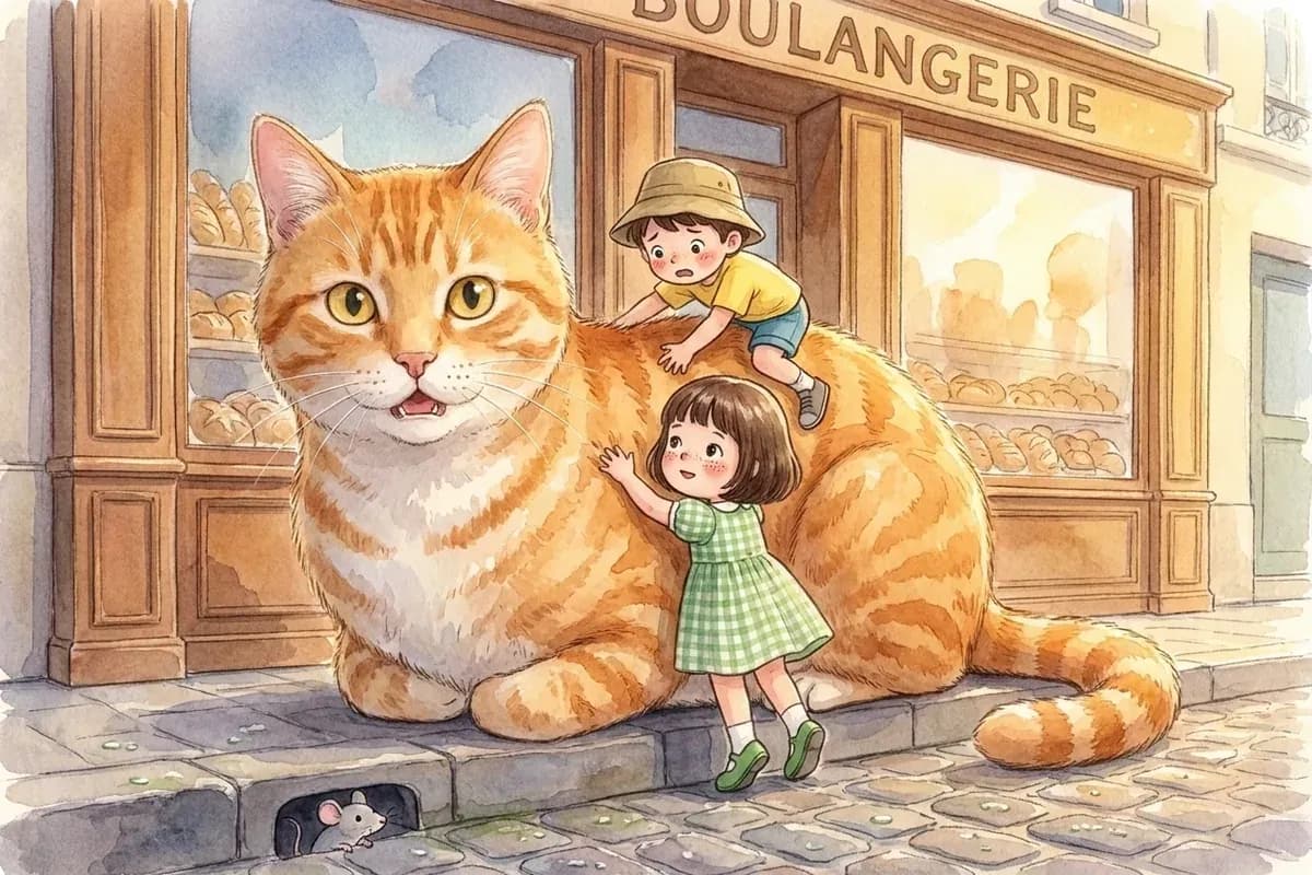 Eleven and her friends setting off on an adventure with a giant orange cat